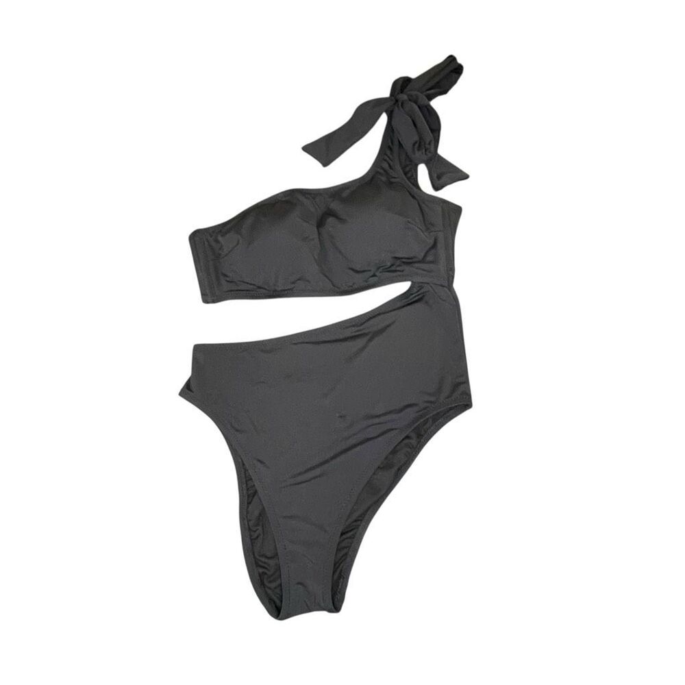 Shade & Shore Women's One Shoulder Bow Cut Out One Piece Swimsuit Black Size Med